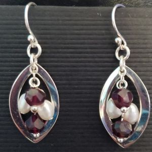 Sterling Silver Earrings with pearls and garnets